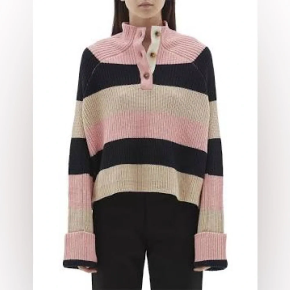 BASSIKE STRIPE CHUNKY OVERSIZED KNIT Turtleneck Wool Sweater‎ - Picture 3 of 9